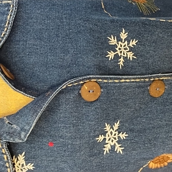 NorthCrest Winter Denim Barn Coat Chore Jacket Embroidery Appliques 26/28 - Picture 3 of 12